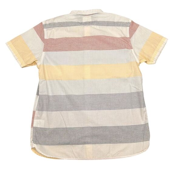 Levi Strauss Men's Short Sleeve Shirt Button White Yellow Blue‎ Strip Large - Picture 2 of 9